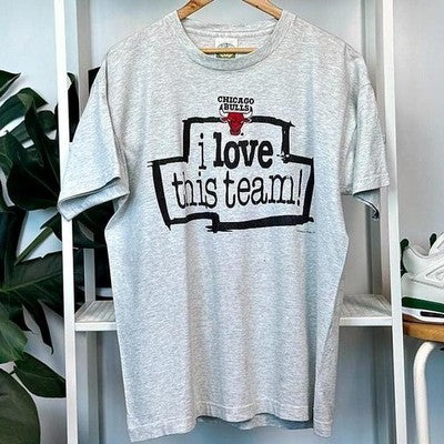 Vintage 90s Chicago Bulls I Love This Team T-Shirt Grey Size M - Image 1