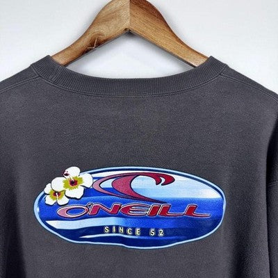 Vintage O'Neill 90s Hibiscus Logo Crewneck Sweatshirt Grey Size L - Image 1