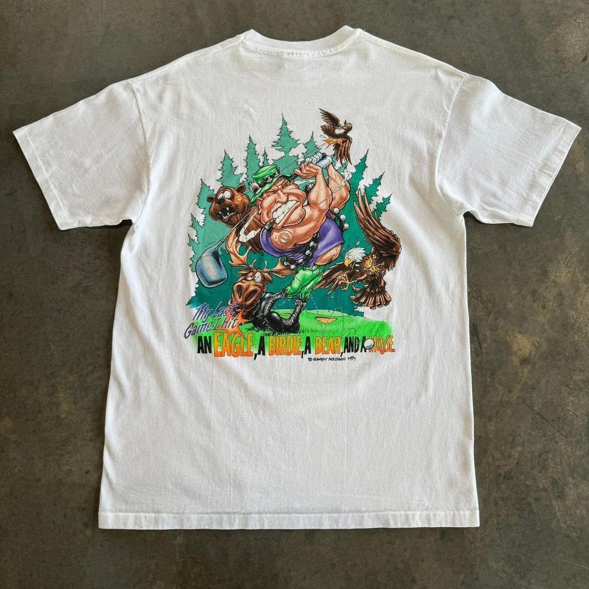 Vintage 1997 Shanky Mulligan Golf T-Shirt White Graphic Tee - Image 1