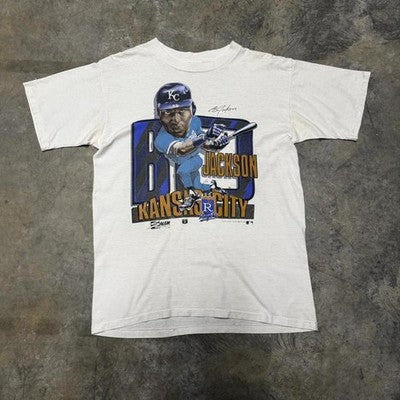 Vintage 1990s Bo Jackson Kansas City Royals MLB Graphic T-Shirt White Medium - Image 1