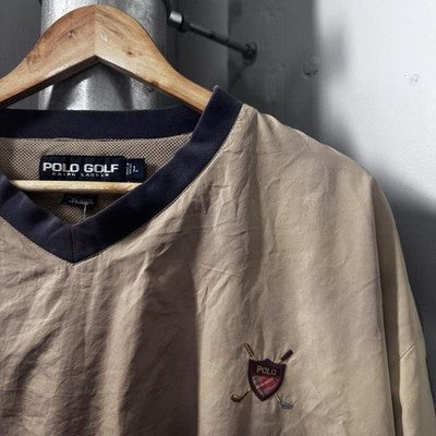 Vintage Polo Golf Ralph Lauren V-Neck Windbreaker Pullover Tan Size L - Image 2