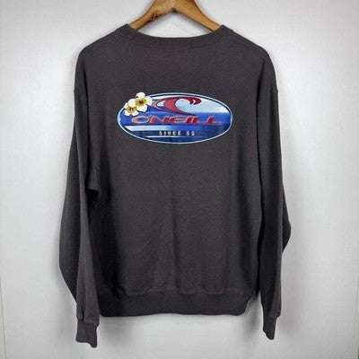 Vintage O'Neill 90s Hibiscus Logo Crewneck Sweatshirt Grey Size L - Image 4